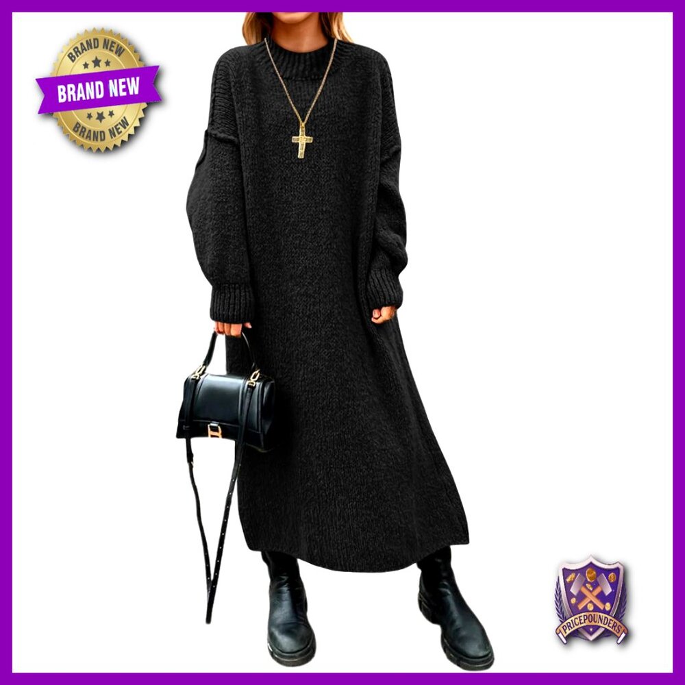 Oversized Sweater Dress Chunky Knit Mock Neck Long Sleeve Casual Warm Maxi